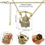 RechicGu Vintage Gold Victorian Cameo 3D Tea Pot Cup Pendant Charm Sweater Necklace for Women Gift Steampunk Goth Jewelry
