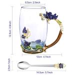 Vinciph Novelty Butterfly Flower Enamel Glass Tea Cup with Spoon Set & Gifts Box for Birthday/Father's Day Mothers Day/Valentines Day/Wedding/Christmas Day Gift (12 oz)