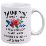 DQG CVT Best Nanny Gift - Thank You for Being My Nanny Funny Coffee Mug - Floral Flowers Design - Gifts For Nanny - Cool Unique Birthday Christmas Gift Ideas for Her - Fun Novelty Tea Cup 11oz White