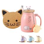 BigNoseDeer Kawaii Tea Cup with Infuser Cute Cat Mug Ceramic Coffee Mug Tea Mug Pink Cute Cool Preppy Stuff Gifts for Women Cat lover Gifts 13oz
