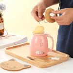 BigNoseDeer Kawaii Tea Cup with Infuser Cute Cat Mug Ceramic Coffee Mug Tea Mug Pink Cute Cool Preppy Stuff Gifts for Women Cat lover Gifts 13oz