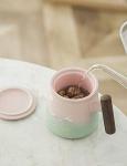 TANG PIN Moon Deer Ceramic Tea Mug with Infuser and Lid Coffee Mug with Strainer and Wooden Handle 14.5 OZ (Pink&Green)