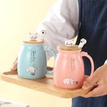 BigNoseDeer Kawaii Tea Cup with Infuser Cute Cat Mug Ceramic Coffee Mug Tea Mug Pink Cute Cool Preppy Stuff Gifts for Women Cat lover Gifts 13oz
