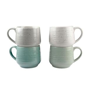 Sango Siterra Artist's Blend 17 oz. Stoneware Mug Set – Service for 4, Rustic Design, Assorted Colors, Scratch-Resistant, Microwave & Dishwasher Safe, for Everyday Dining & Entertainment