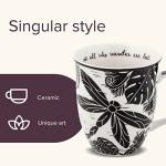 Karma Gifts 16 oz Black and White Boho Mug Dragonfly - Cute Coffee and Tea Mug - Ceramic Coffee Mugs for Women and Men