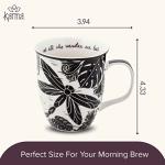 Karma Gifts 16 oz Black and White Boho Mug Dragonfly - Cute Coffee and Tea Mug - Ceramic Coffee Mugs for Women and Men