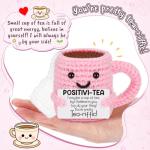 Mini Positive Crochet Tea Cup Birthday Gifts for Women Friend Sister, Bosses Day Christmas White Elephant Gifts for Teen, Emotional Cheer Up Support Gifts for Coworker Handmade Cute Stocking Stuffers