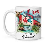Unique Canadian Nature Inspired Coffee Mug, Custom Name White Mug 11oz 15oz, Personalized Cute Wildlife Ceramic Coffee Cup, Custom Canada Themed Souvenir Cup, Gifts for Travelers