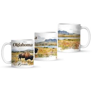 Nature Inspired Coffee Mug, Customized Oklahoma State Cup, Wichita Mountains Mug, Custom Name US State Ceramic Cup, Personalized Landscape Full Wrap Mug, State White Cup 11oz 15oz