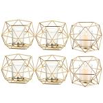 Hewory Geometric Tealight Candle Holders Gold, Modern Metal Geo Wedding Centerpieces for Table, Votive Candle Stand Accent for Tea Light for Home Shelf Mantel Christmas Birthday Party Decor, 6pcs