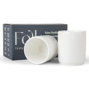 Folk Ceramics Dylan Ceramic Cappuccino Cups Set | Double Walled Ceramic Coffee Mug Set | Compact & Heat Insulated Cappuccino, Tea, Coffee & Latte Cup | 8oz, Set of 2 | Whisper White