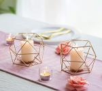 Hewory Geometric Tealight Candle Holders Gold, Modern Metal Geo Wedding Centerpieces for Table, Votive Candle Stand Accent for Tea Light for Home Shelf Mantel Christmas Birthday Party Decor, 6pcs