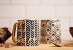 KooK Gold Coffee Mugs, Coffee Mug Set, Tea Cups with Handles, Porcelain, Geometric Design, 14.8 oz, Black and Gold, Set of 2