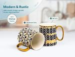 KooK Gold Coffee Mugs, Coffee Mug Set, Tea Cups with Handles, Porcelain, Geometric Design, 14.8 oz, Black and Gold, Set of 2