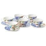 BTaT- Vintage Tea Cups and Saucers Set of 6 (8 oz), Porcelain Tea Cup Sets, Indigo Bloom Floral Design, Dishwasher Safe