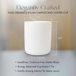 Folk Ceramics Dylan Ceramic Cappuccino Cups Set | Double Walled Ceramic Coffee Mug Set | Compact & Heat Insulated Cappuccino, Tea, Coffee & Latte Cup | 8oz, Set of 2 | Whisper White