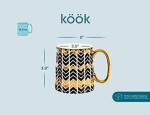 KooK Gold Coffee Mugs, Coffee Mug Set, Tea Cups with Handles, Porcelain, Geometric Design, 14.8 oz, Black and Gold, Set of 2