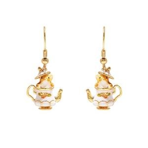 CEAeis Mouse In Teapot Necklace And Earrings Set, Handmade Enameled Chipmunk Earrings, Cartoon Teacup Earrings for Women (Earring)