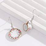 Vintage Ceramic Drop Earrings for Women,Flower Teacup Dinnerware Pendant Earrings,Trendy Ceramic Jewelry for Women (Pink)