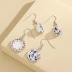 Vintage Ceramic Drop Earrings for Women,Flower Teacup Dinnerware Pendant Earrings,Trendy Ceramic Jewelry for Women (Pink)