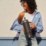 40 oz Tumbler with Handle and Straw: Stainless Steel Insulated Tumbler Keeps Cold for 24 Hours, Leakproof Travel Cup Fits in Cup Holder and BPA-Free, Black Night