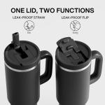 40 oz Tumbler with Handle and Straw: Stainless Steel Insulated Tumbler Keeps Cold for 24 Hours, Leakproof Travel Cup Fits in Cup Holder and BPA-Free, Black Night