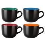 GBhome Jumbo Soup Mugs with Handles, 24 Oz Large Coffee Mugs Set of 4, Ceramic Soup bowls for Soup Cereal Snacks Salad Noodles Cups, Microwave safe - Matte Black, Colorful Inside