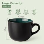 GBhome Jumbo Soup Mugs with Handles, 24 Oz Large Coffee Mugs Set of 4, Ceramic Soup bowls for Soup Cereal Snacks Salad Noodles Cups, Microwave safe - Matte Black, Colorful Inside