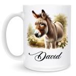 Custom Name Animal Ceramic Mug 11oz 15oz - Personalized Donkey Coffee Cup with Adorable Country Farm Scene - Unique Nature-Inspired Drinkware for Donkey Lovers, Rustic Farmhouse Animal Ceramic Tea Mug
