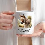 Custom Name Animal Ceramic Mug 11oz 15oz - Personalized Donkey Coffee Cup with Adorable Country Farm Scene - Unique Nature-Inspired Drinkware for Donkey Lovers, Rustic Farmhouse Animal Ceramic Tea Mug