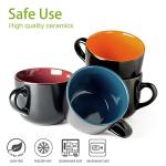 GBhome Jumbo Soup Mugs with Handles, 24 Oz Large Coffee Mugs Set of 4, Ceramic Soup bowls for Soup Cereal Snacks Salad Noodles Cups, Microwave safe - Matte Black, Colorful Inside