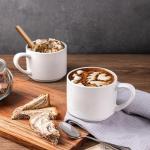 GBHOME 14 OZ Coffee Mugs Set of 6, Stackable Ceramic Mugs for Men, Women, Modern Coffee Mugs With Stable Base for Latte,Tea,Cappuccino. Dishwasher & Microwave Safe, White