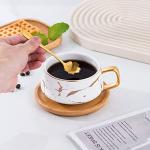 Jusalpha 2 Pack Golden Hand Print Black and White Teacup Coffee Cup with Bamboo Saucer and Spoon Set FDTCS19 (2, Black/White)
