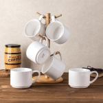 GBHOME 14 OZ Coffee Mugs Set of 6, Stackable Ceramic Mugs for Men, Women, Modern Coffee Mugs With Stable Base for Latte,Tea,Cappuccino. Dishwasher & Microwave Safe, White