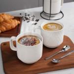 SPIPER Stackable Coffee Mug Set of 4 with Stand, 10oz Ceramic Cups with Spoons – Ribbed Porcelain Mugs for Tea, Latte, Cappuccino – Microwave & Dishwasher Safe – Gift for Home & Office Use (White)