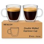 Mfacoy Glass Double Wall Insulated Espresso Cups (Set of 2), 5.4 oz Shots Cup with Handle, Insulated Glasses Mugs, Small Coffee Cups, Shot Glass