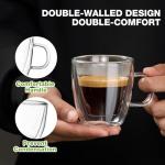 Mfacoy Glass Double Wall Insulated Espresso Cups (Set of 2), 5.4 oz Shots Cup with Handle, Insulated Glasses Mugs, Small Coffee Cups, Shot Glass