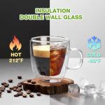 Mfacoy Glass Double Wall Insulated Espresso Cups (Set of 2), 5.4 oz Shots Cup with Handle, Insulated Glasses Mugs, Small Coffee Cups, Shot Glass