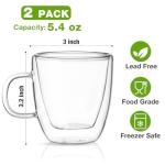 Mfacoy Glass Double Wall Insulated Espresso Cups (Set of 2), 5.4 oz Shots Cup with Handle, Insulated Glasses Mugs, Small Coffee Cups, Shot Glass