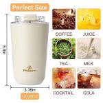 PHILORN Travel Coffee Mug, Coffee Cup-12 OZ Insulated With Lid, White Stainless Steel Coffee Mug with Double Wall, Thermal Cup for Hot & Cold Drinks