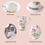 MIATTCLD Floral Coffee Mug Bone China Tea Mugs for Women, 10 oz Porcelain Coffee Mugs Ceramic Tea Cup Teacups with Handle Gift for Mom Friends Home Office