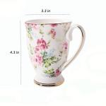 MIATTCLD Floral Coffee Mug Bone China Tea Mugs for Women, 10 oz Porcelain Coffee Mugs Ceramic Tea Cup Teacups with Handle Gift for Mom Friends Home Office