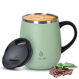 Ideus 16 oz Insulated Coffee Mug with Handle and Lid, Double Wall Stainless Steel Vacuum Thermal Coffee Mug, Travel Coffee Cup Thermal Cup for Home and Office, Avocado Green