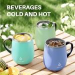 Ideus 16 oz Insulated Coffee Mug with Handle and Lid, Double Wall Stainless Steel Vacuum Thermal Coffee Mug, Travel Coffee Cup Thermal Cup for Home and Office, Avocado Green