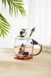 Guon-Wuvl Flower Teacup Transparent Glass Teacup, (With Spoon + Lid), Fancy Tea Cups, Flower Tea Cup,Tea Cup Gift, Gifts for Women,Mother's Day Present，Gift Box. (Rose Blue Short Cup)