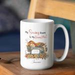 Customized Beautiful Sewing Machine Tea Cups, Floral Sewing Machine Coffee Mugs, Sewing Lovers Tea Cups Gift For Girl Women, Personalized Name Sewing White Ceramic Mugs