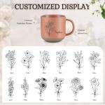 EnvoGif Personalized Coffee Mug, Custom Ceramic Mugs with Birth Flower and Name, Customized Tea Cup for Men & Women Birthday Anniversary Wedding Christmas (Leather Pink)