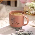 EnvoGif Personalized Coffee Mug, Custom Ceramic Mugs with Birth Flower and Name, Customized Tea Cup for Men & Women Birthday Anniversary Wedding Christmas (Leather Pink)