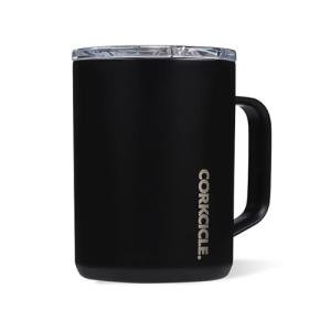 Corkcicle Classic Coffee Mug - Triple Insulated Stainless Steel Travel Mug - Shatter-Proof Lid - Easy Grip - Keeps Drink Hot Over 3 Hours - Holiday Mug Gift - Great for Gifting Warmth - 16 oz - Black