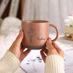 EnvoGif Personalized Coffee Mug, Custom Ceramic Mugs with Birth Flower and Name, Customized Tea Cup for Men & Women Birthday Anniversary Wedding Christmas (Leather Pink)